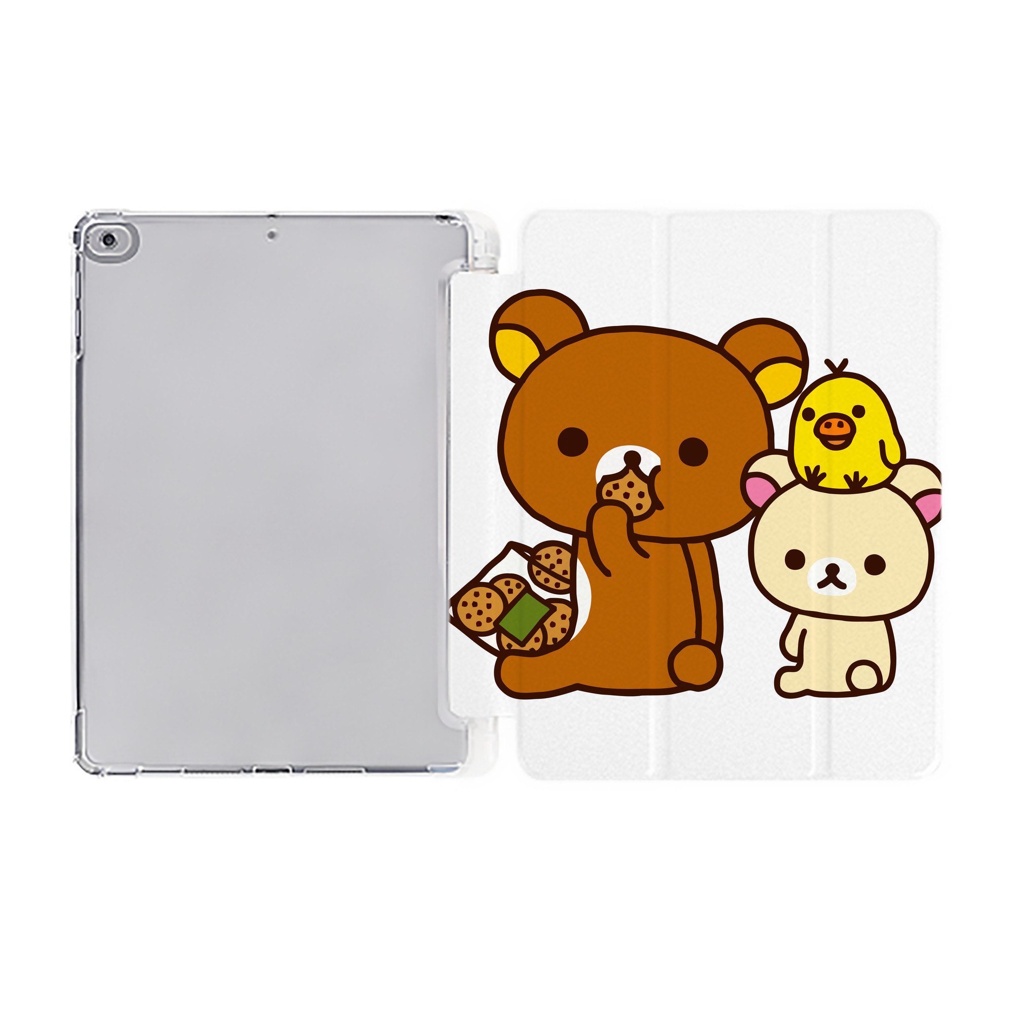 （画像用） リラックマ リラックマ キイロイトリ Rilakkuma Korilakkuma Kiiroitori IPad ケース ペン収納付き 三つ折りスタンド PUレザー×シリコン 対応機種9.5/10.5/10.9インチ